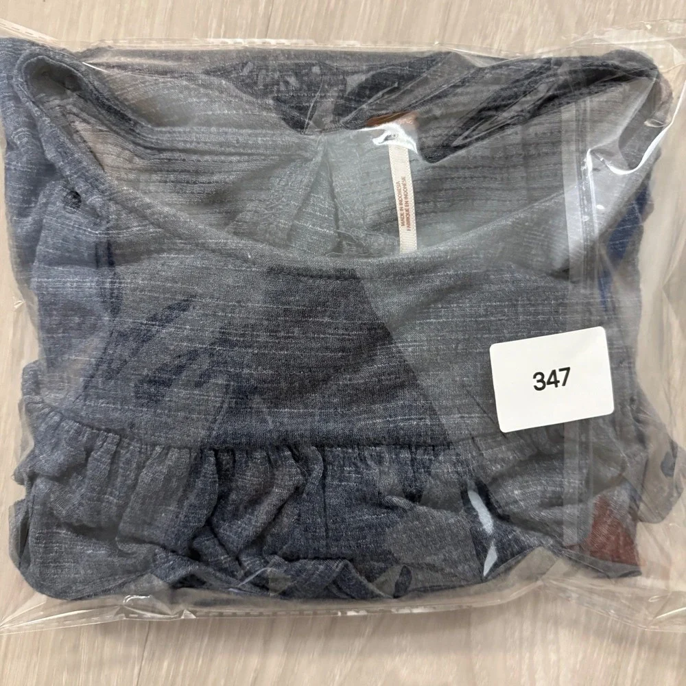 Free People Top Women Gray Ruffle Yoke 3/4 Sleeve Knit Charcoal Slub Textured M